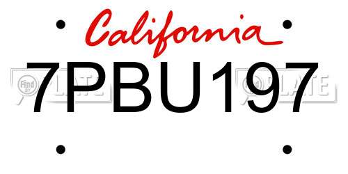 7PBU197 California License Plate