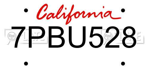 7PBU528 California License Plate