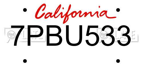 7PBU533 California License Plate