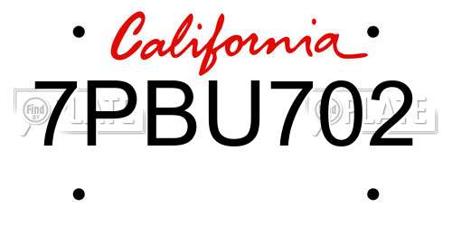 7PBU702 California License Plate