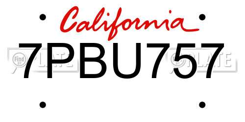 7PBU757 California License Plate