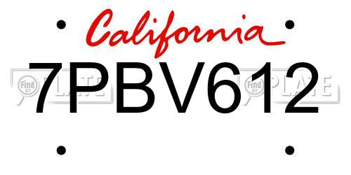 7PBV612 California License Plate
