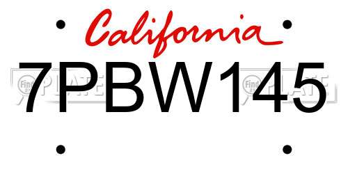 7PBW145 California License Plate