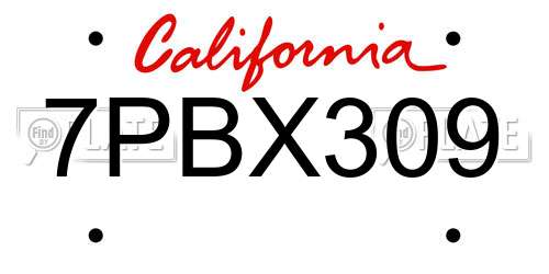7PBX309 California License Plate