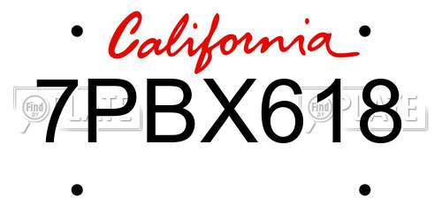 7PBX618 California License Plate
