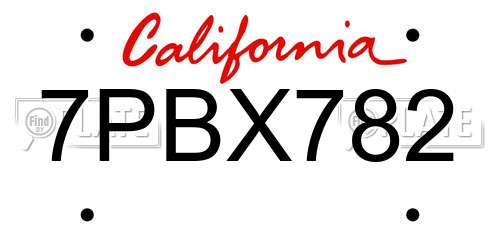 7PBX782 California License Plate