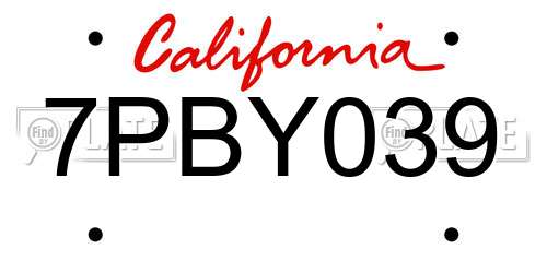 7PBY039 California License Plate