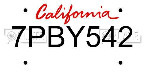 7PBY542 California License Plate