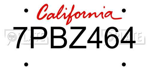7PBZ464 California License Plate