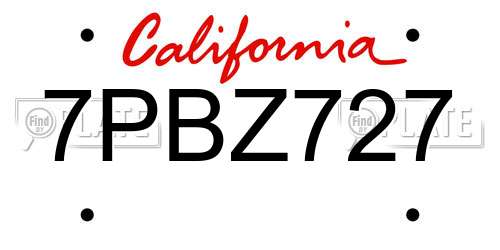 7PBZ727 California License Plate