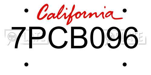 7PCB096 California License Plate