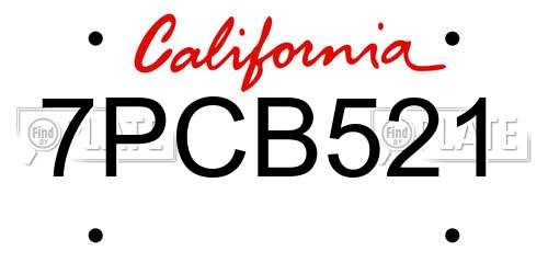7PCB521 California License Plate
