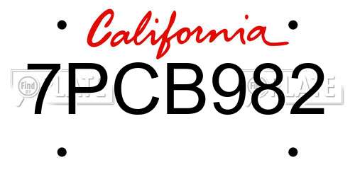 7PCB982 California License Plate