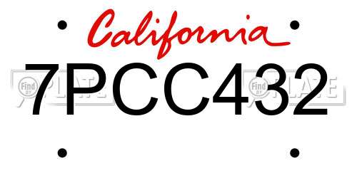 7PCC432 California License Plate