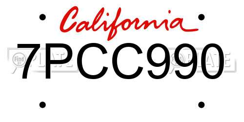 7PCC990 California License Plate