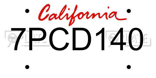 7PCD140 California License Plate