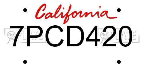 7PCD420 California License Plate