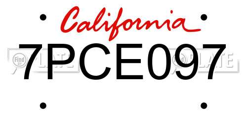 7PCE097 California License Plate