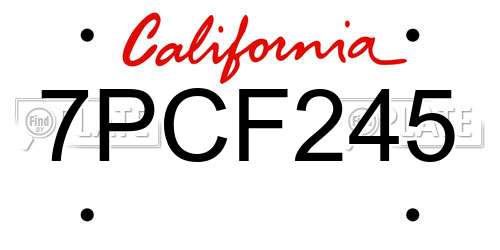 7PCF245 California License Plate
