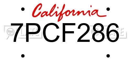 7PCF286 California License Plate