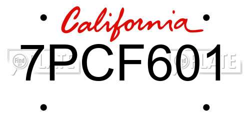 7PCF601 California License Plate