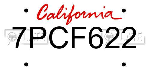 7PCF622 California License Plate