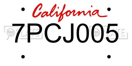 7PCJ005 California License Plate