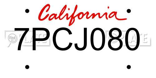 7PCJ080 California License Plate