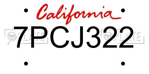 7PCJ322 California License Plate