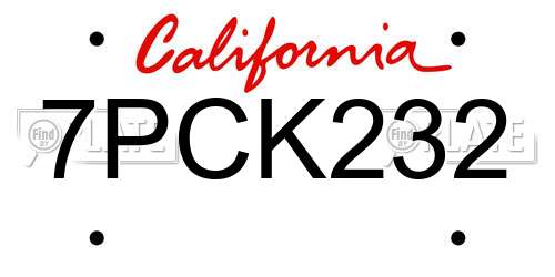 7PCK232 California License Plate
