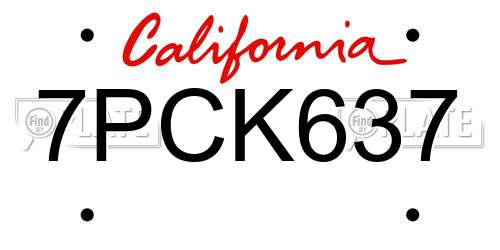 7PCK637 California License Plate