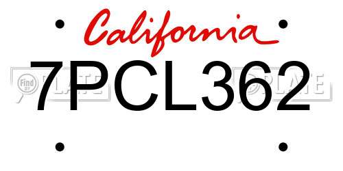 7PCL362 California License Plate