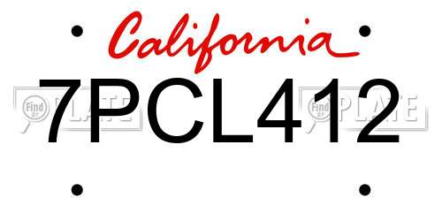 7PCL412 California License Plate