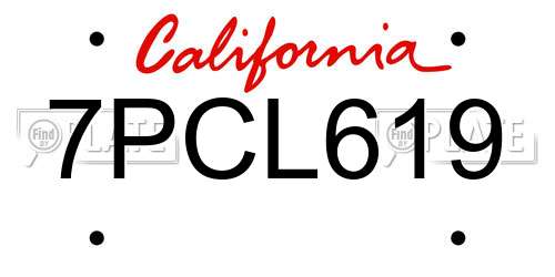 7PCL619 California License Plate