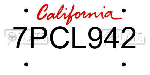 7PCL942 California License Plate