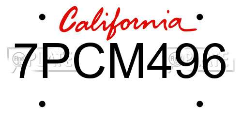 7PCM496 California License Plate