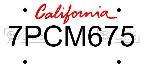 7PCM675 California License Plate