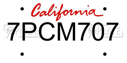 7PCM707 California License Plate