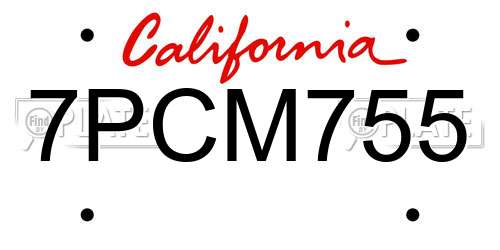 7PCM755 California License Plate