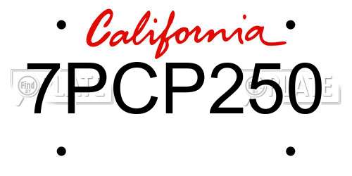 7PCP250 California License Plate