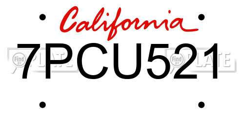 7PCU521 California License Plate