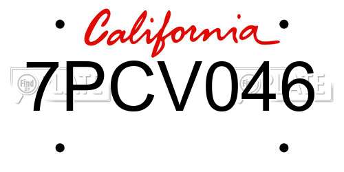 7PCV046 California License Plate