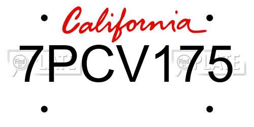 7PCV175 California License Plate