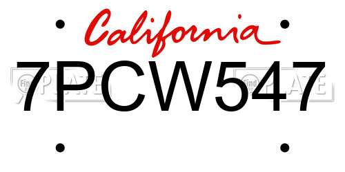 7PCW547 California License Plate