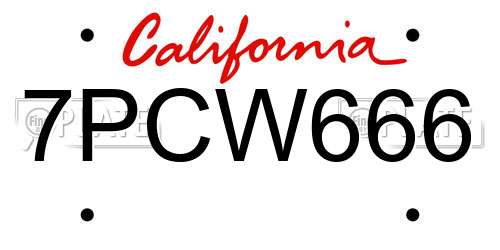 7PCW666 California License Plate