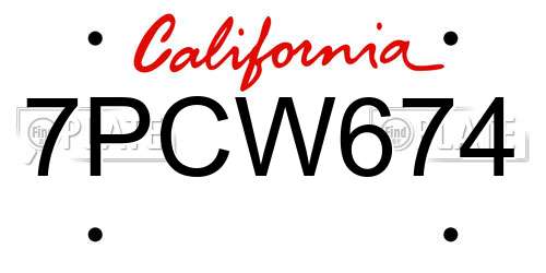 7PCW674 California License Plate