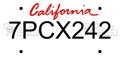 7PCX242 California License Plate