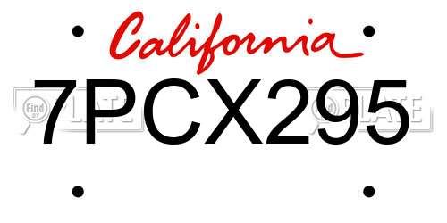7PCX295 California License Plate