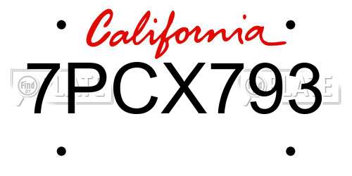 7PCX793 California License Plate