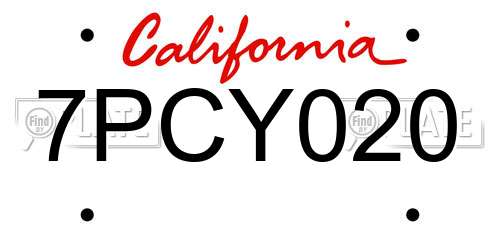 7PCY020 California License Plate